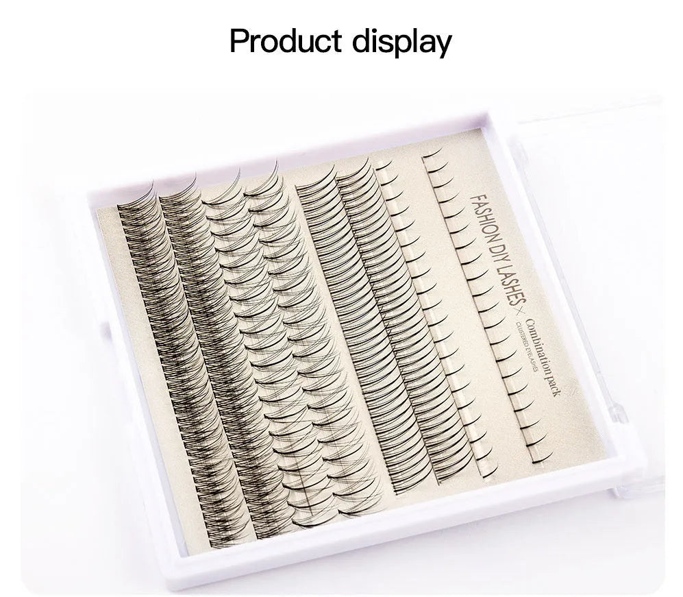 DIY false eyelash set with glue, tools and natural segmented clusters for home application