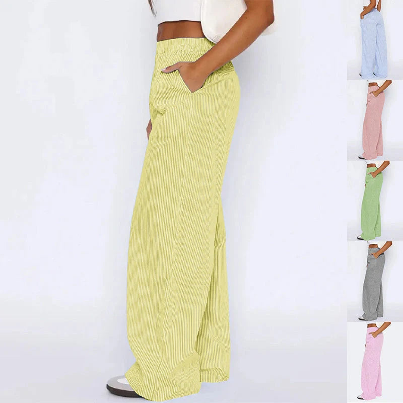 Women's wide leg striped trousers with pockets in multiple colors