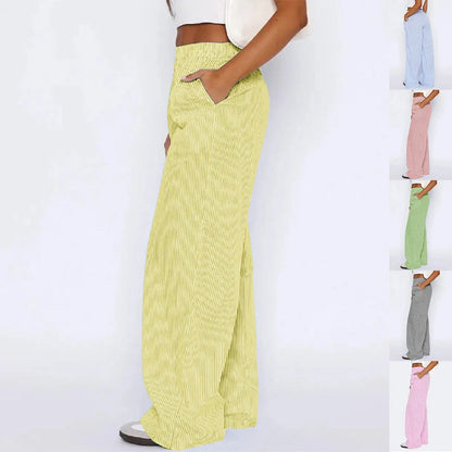 Women's wide leg striped trousers with pockets in multiple colors