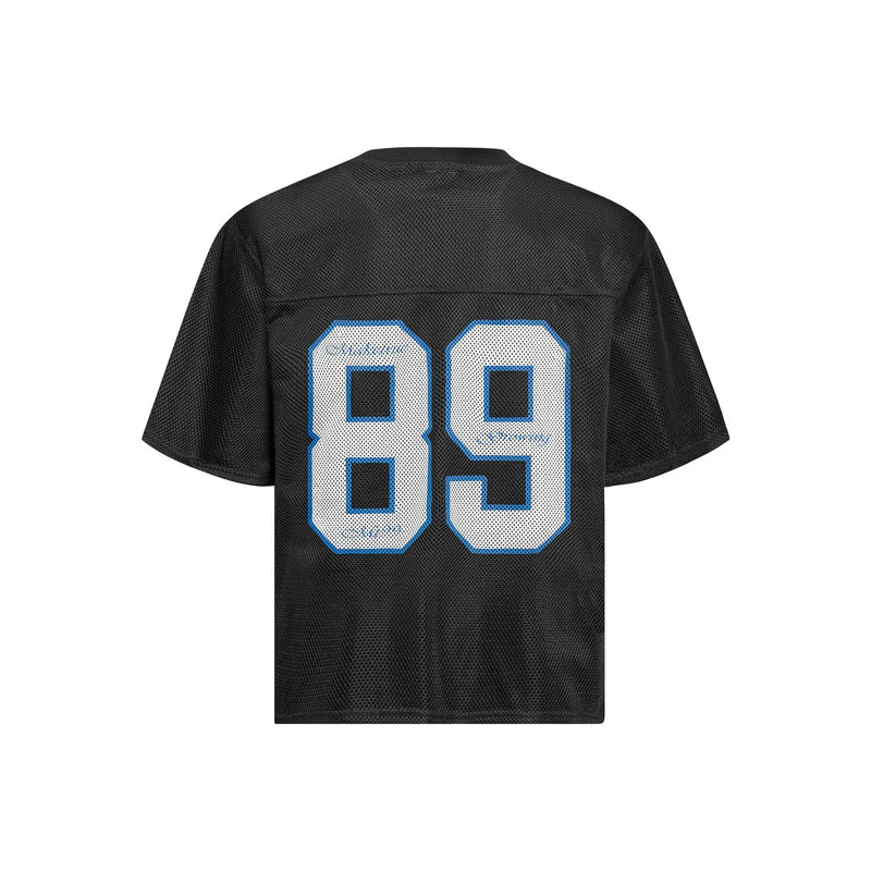 Men's loose-fitting casual T-shirt with alphanumeric printing in polyester blend fabric available in sizes M, L, and XL for leisure wear in black or white colours