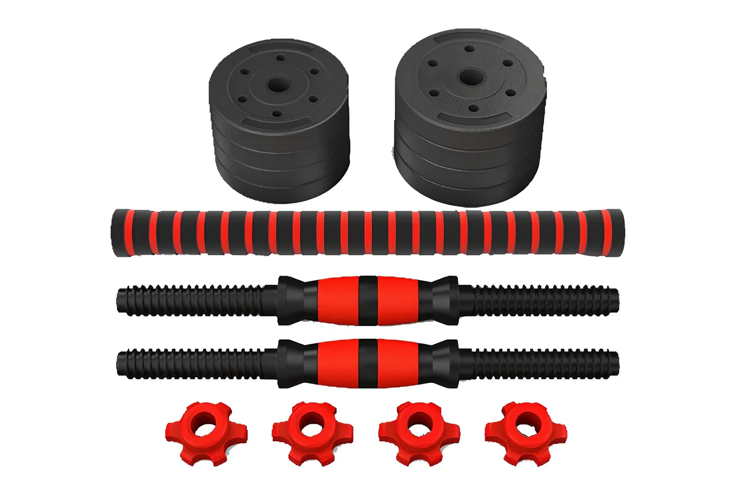 Red rubber-coated concrete adjustable dumbbells set, 10-40kg weights for household fitness barbell training