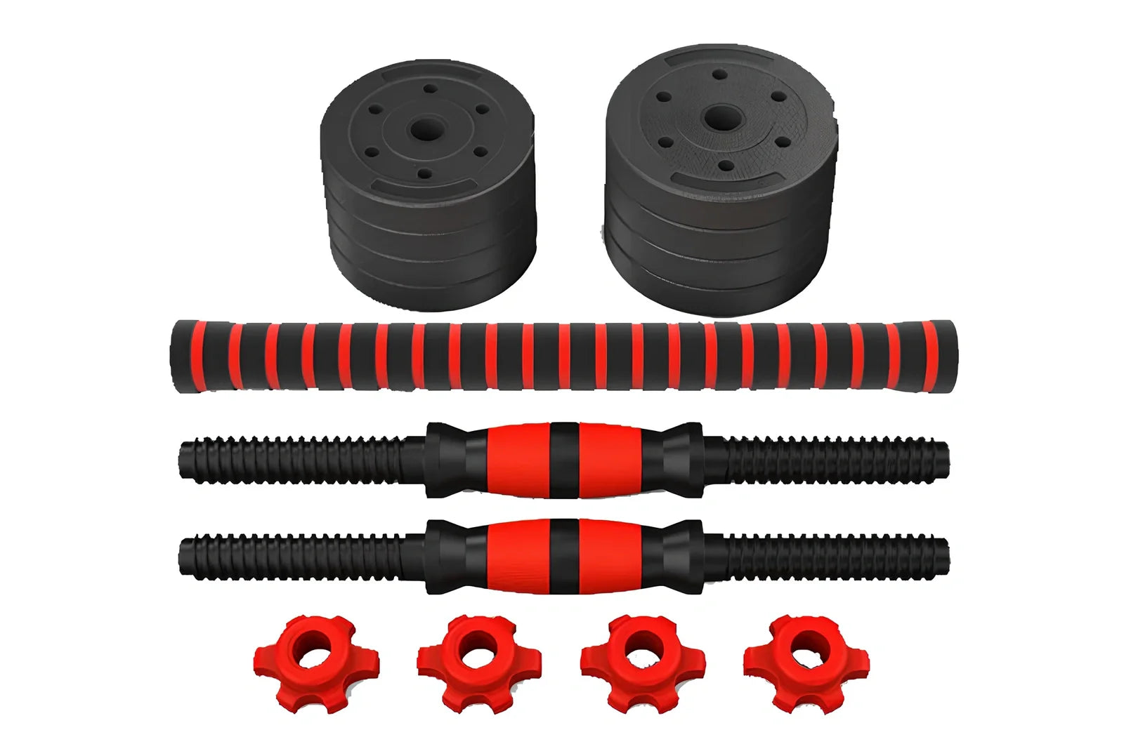 Red rubber-coated concrete adjustable dumbbells set, 10-40kg weights for household fitness barbell training