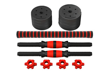 Red rubber-coated concrete adjustable dumbbells set, 10-40kg weights for household fitness barbell training