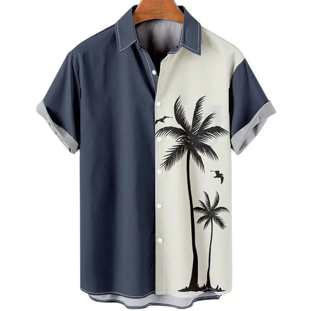 Men's slim fit short sleeve shirt with colourful 3D digital floral print on polyester fabric