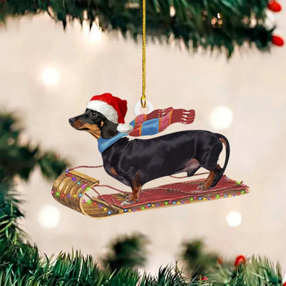 8cm acrylic plastic Christmas sausage dog decoration in assorted colours