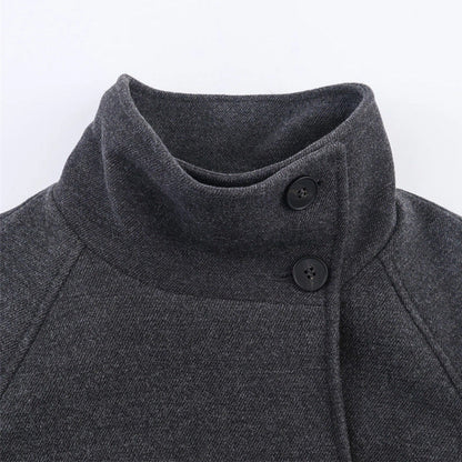 Grey women's stand collar belt overcoat with 100cm lengthened design and medium thickness construction