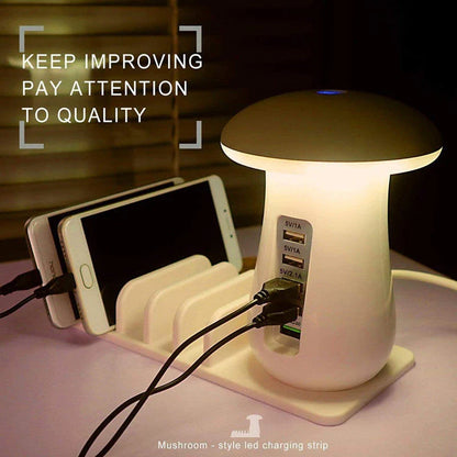 Multifunctional Mushroom Lamp with LED Lighting and USB Charging Ports for Home and Office Use