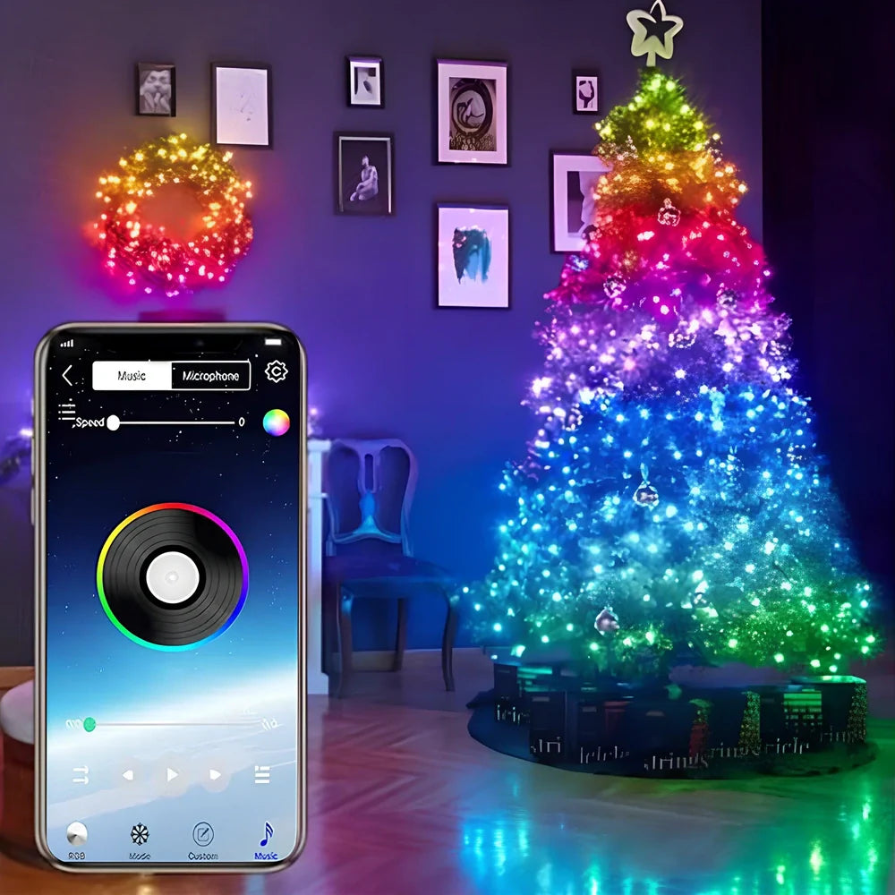 20-metre copper wire LED light string with 200 warm white beads and smartphone app control