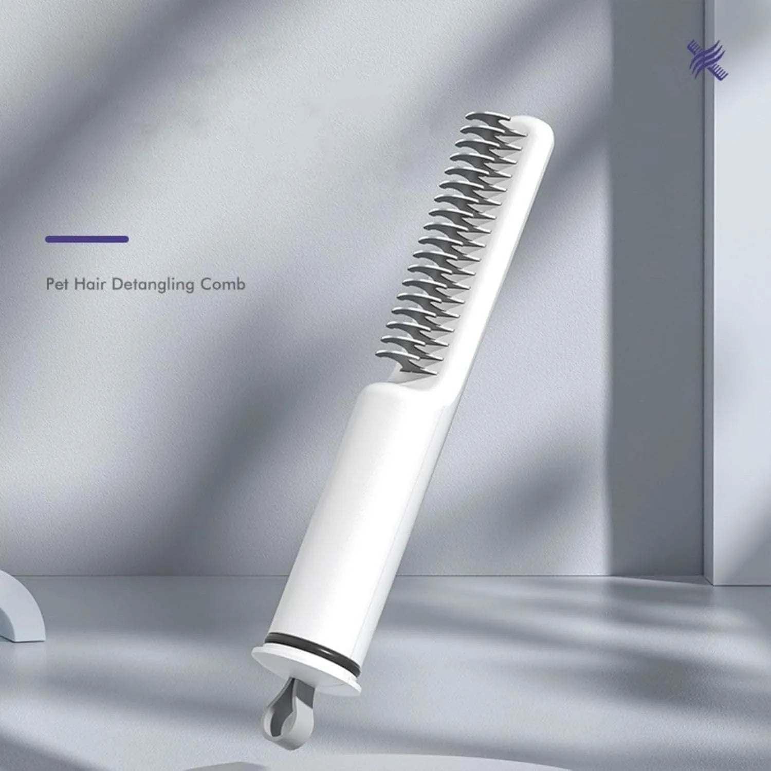 Stainless steel dog dematting comb with ergonomic handle, shown in pink colour on a white background.