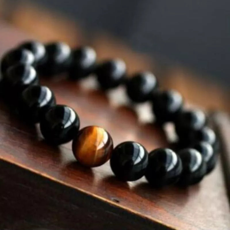 Natural Black Onyx and Tiger Eye Energy Bracelet with elastic rope