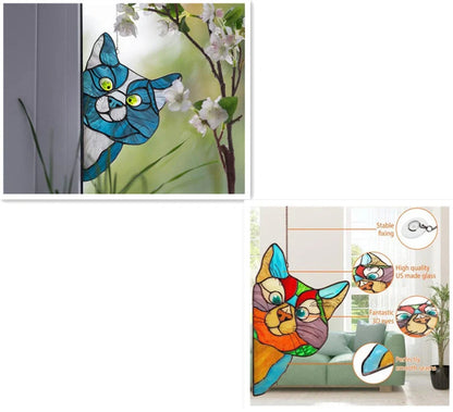 Colorful PVC cat window sticker with double-sided design for home and car decoration