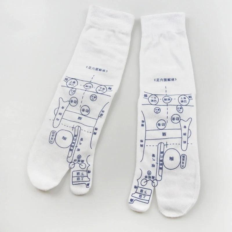 Acupressure foot massager socks with reflexology charts for targeted relief