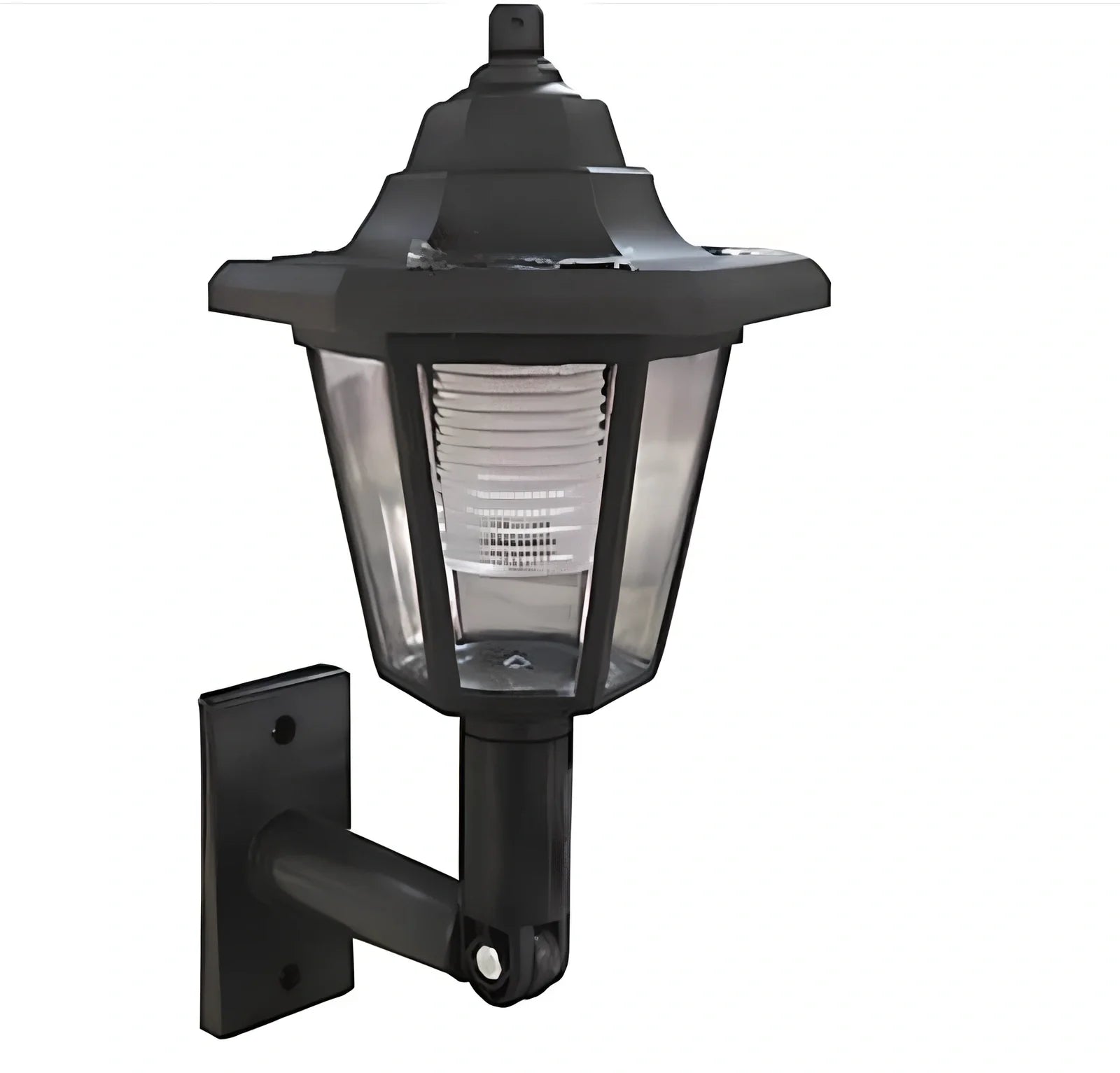 Black hexagonal solar wall lamp with monocrystal silicon panel and automatic light sensor for outdoor use