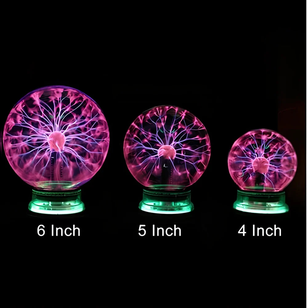 Plasma lightning ball with colourful electrostatic patterns inside 6-inch glass sphere responding to touch