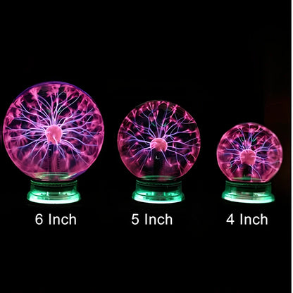 Plasma lightning ball with colourful electrostatic patterns inside 6-inch glass sphere responding to touch