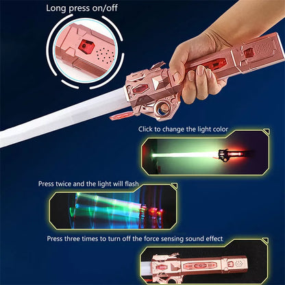 Retractable RGB laser sword with frosted metal handle and 7 color options