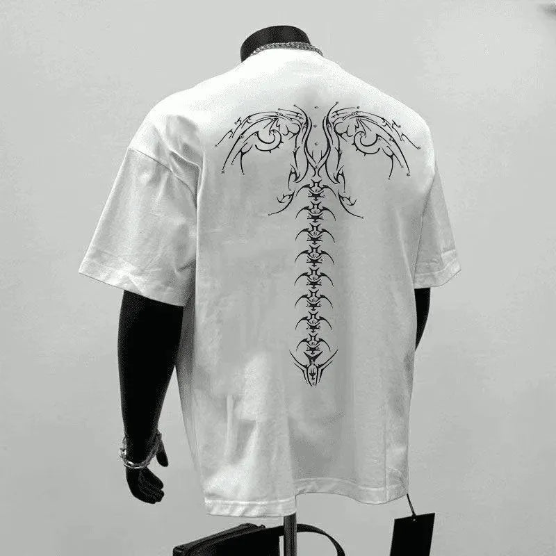 Men's loose fit black and white pure cotton short sleeve t-shirt with printed letter design