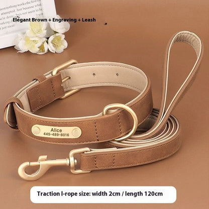 Double-layer leather dog collar with mohair lining in rose red, brown, and blue colours with matching lead