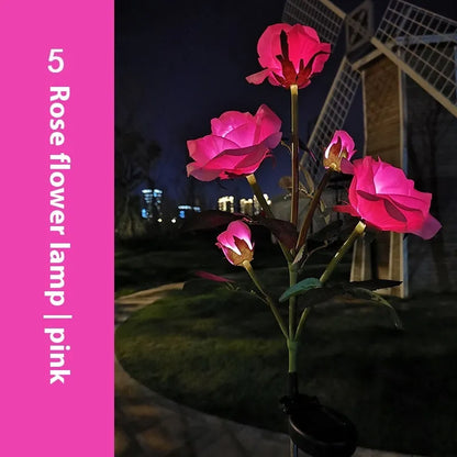 Colour-changing solar-powered flower-shaped lawn lamp for outdoor garden lighting