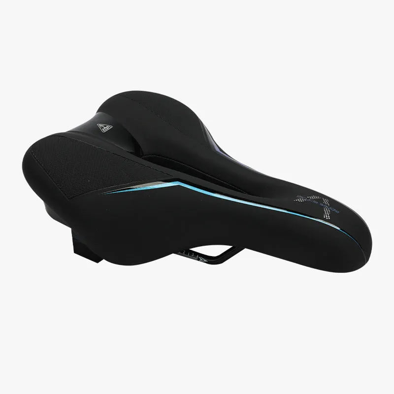 Mountain bike saddle 26x18x6cm in blue gradient, leather fabric and silicone bicycle seat cushion