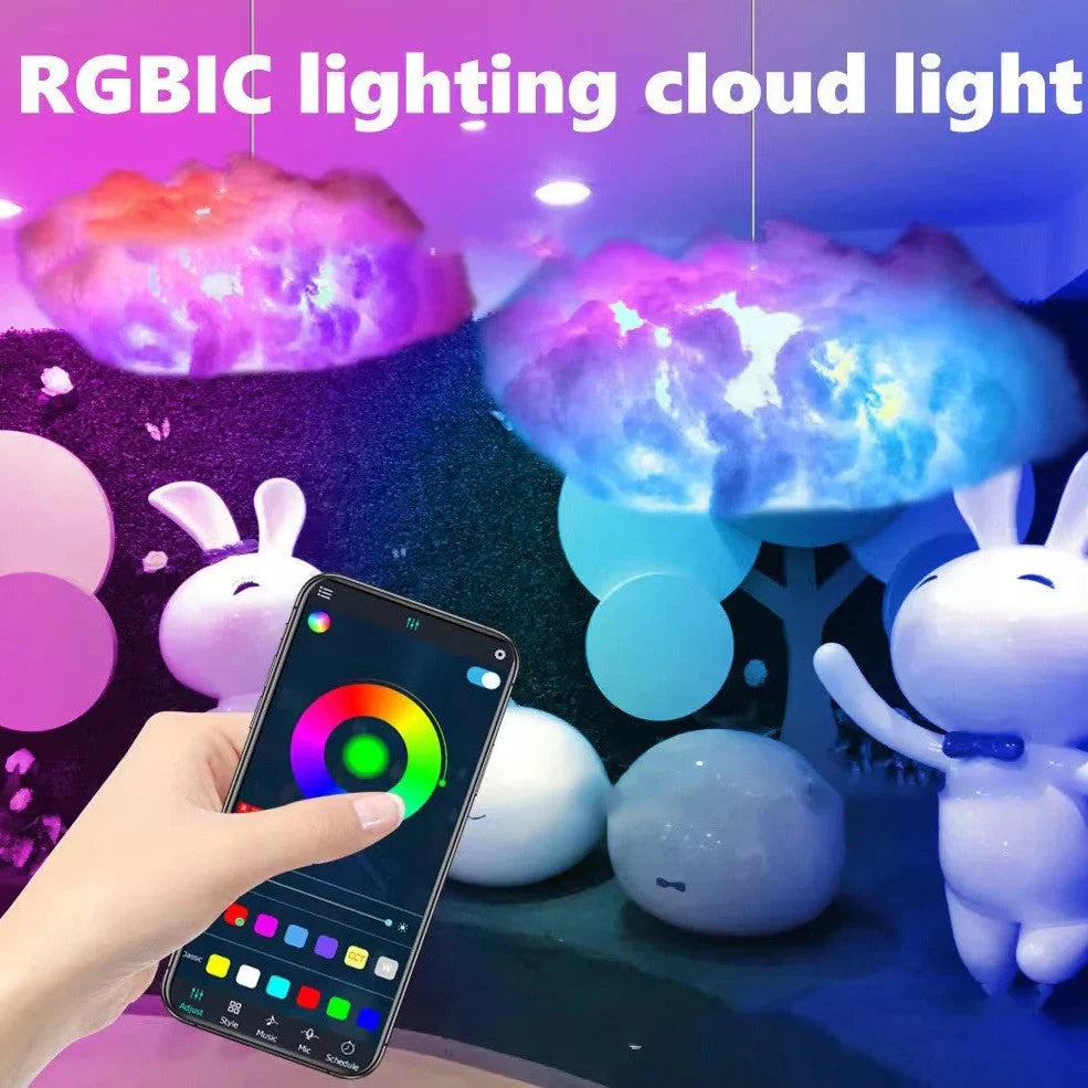 RGB Phantom Thundercloud LED Cloud Light showing cloud shape with multicolour LED illumination and remote control