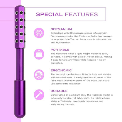 Germanium stone beauty stick 172mm facial massage roller in purple, rose gold or black highlight finish