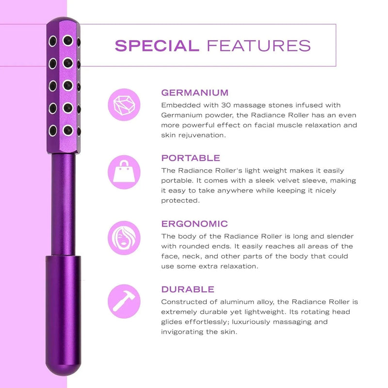 Germanium Stone Beauty Stick Facial Roller Massage Instrument 172mm No Power Required Household Use Lifting Beauty Bar in Purple Rose Gold Black Highlight Finish