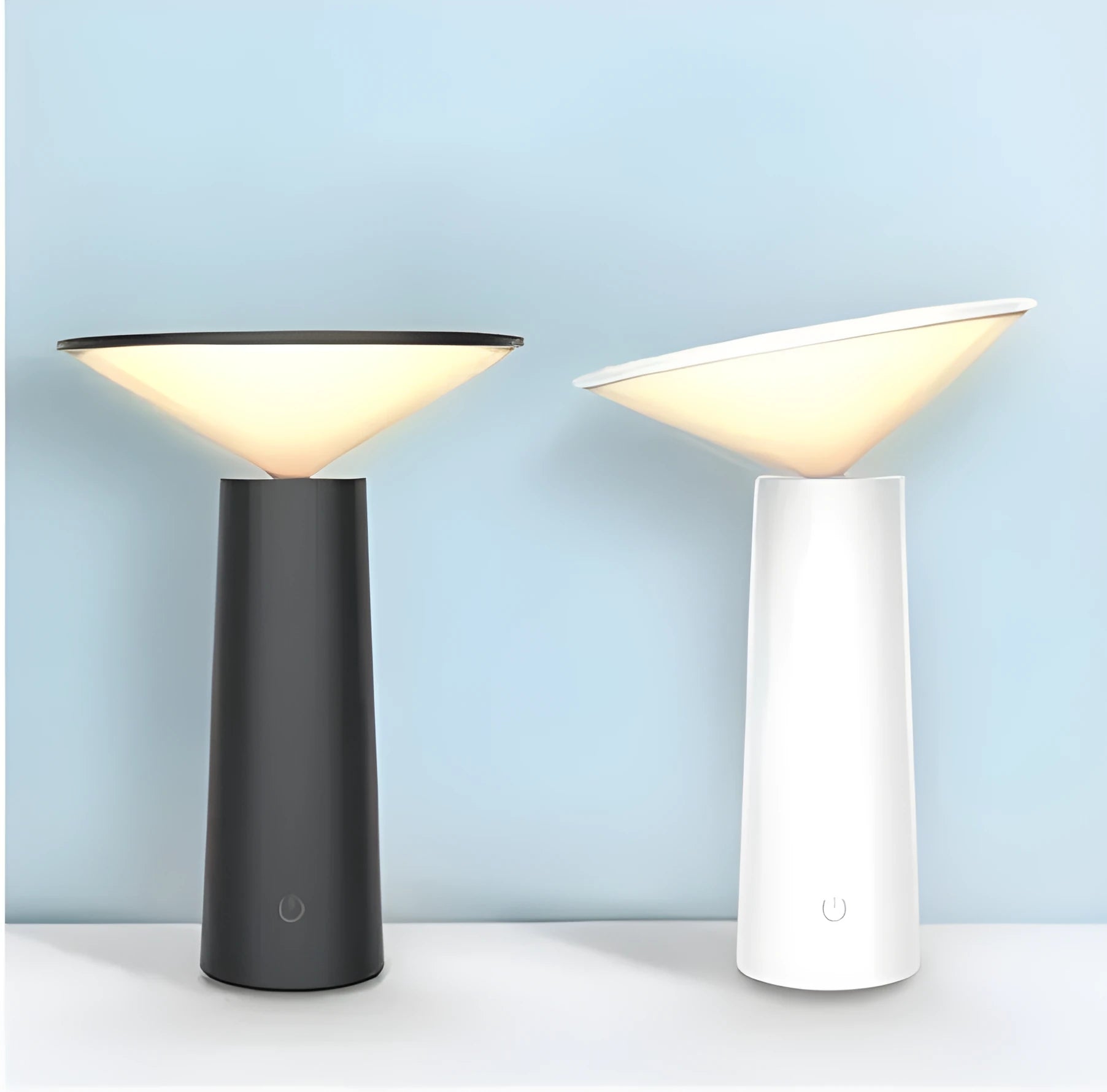 Black or white USB LED table lamp with touch sensor, flip head, and adjustable lighting for reading