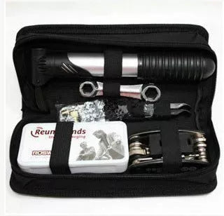SNJUE Tool Kit with various tools including wrenches, screwdrivers, and tire repair items