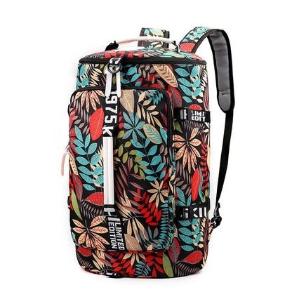 Waterproof nylon convertible gym bag with shoe compartment showing multiple pockets and carrying straps