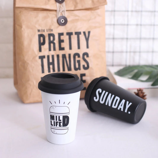 350ml ROKEN stainless steel cup in coffee black with lid, straight and curved straws for travel use