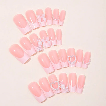 French love pearl fake nails removable nail stickers in colour XD93 with application accessories
