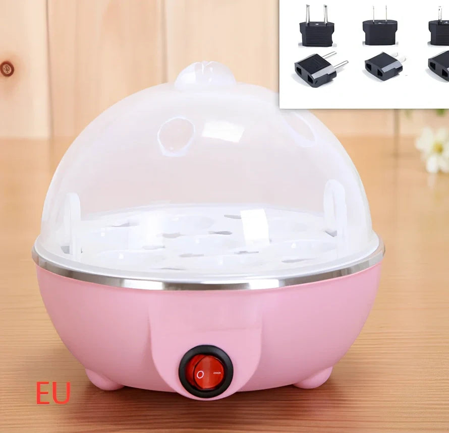 Blue intelligent egg cooker with transparent lid and measuring cup for steam cooking