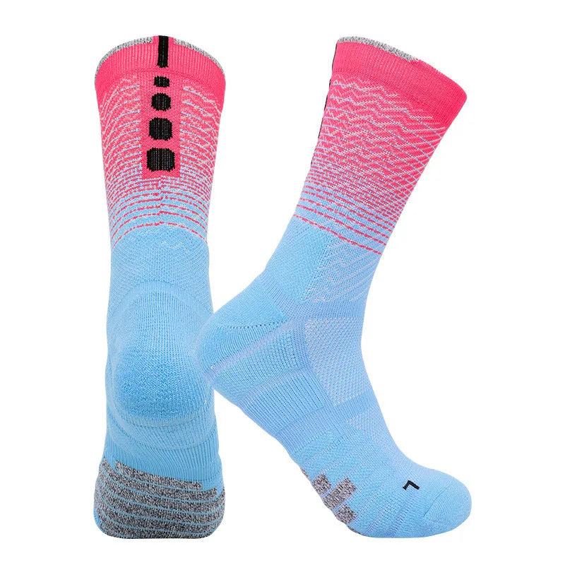 Professional cycling running socks in gradient colours with quick-drying polyester construction