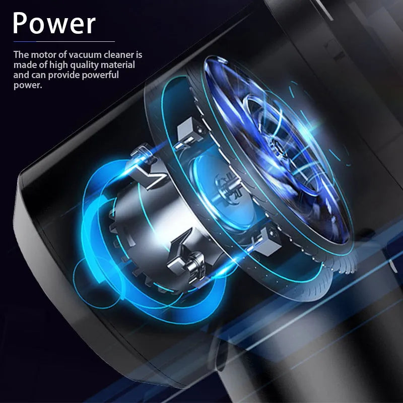 Compact wireless car vacuum cleaner with 6000PA suction measuring 16.5cm for cleaning tight spaces