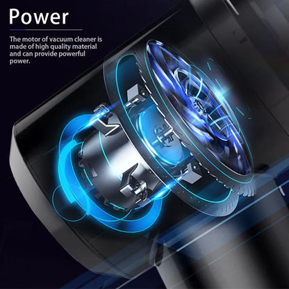 Compact wireless car vacuum cleaner with 6000PA suction measuring 16.5cm for cleaning tight spaces
