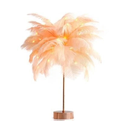 Chic Feather Lamp with soft, glowing light and fluffy feather design for elegant tabletop decor
