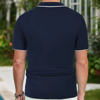 A stylish short-sleeve polo shirt made with premium Tencel fabric, featuring a unique flocked design and a variety of classic color options.