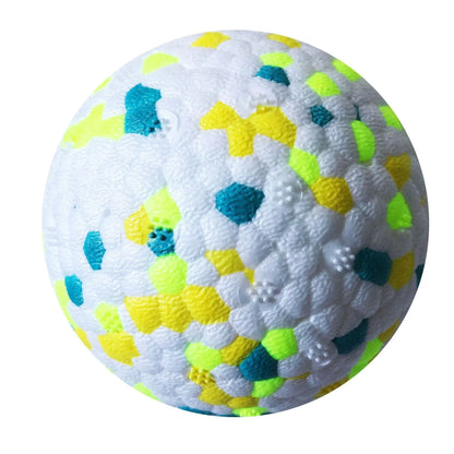 Interactive chew toy ball for dogs, featuring a durable TPU construction and corn grain design to clean teeth while playing