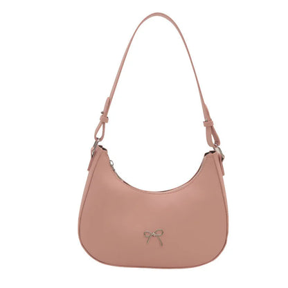 Women's silver dumpling-shaped PU crossbody bag showing front sandwich pocket and single shoulder strap.