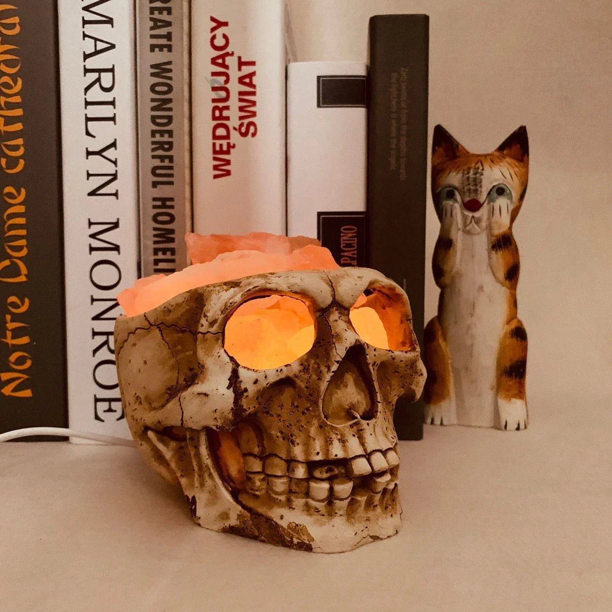 Himalayan Salt Lamp with Skull Design: Air Purifier, Dimmable Lighting, Stress Relief
