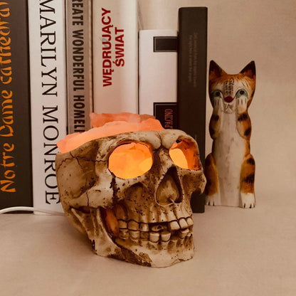 Himalayan Salt Lamp with Skull Design: Air Purifier, Dimmable Lighting, Stress Relief