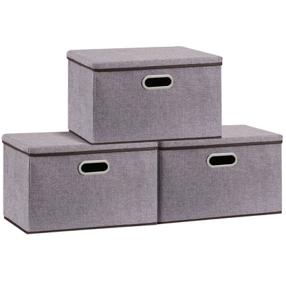 Cotton linen foldable storage box set in grey, perfect for home organization