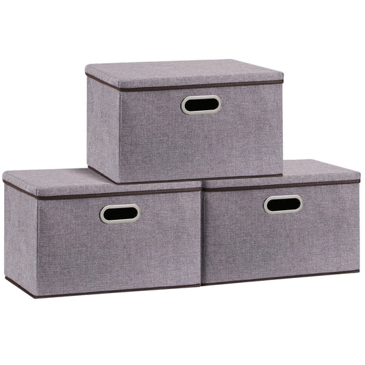 Cotton linen foldable storage box set in grey, perfect for home organization