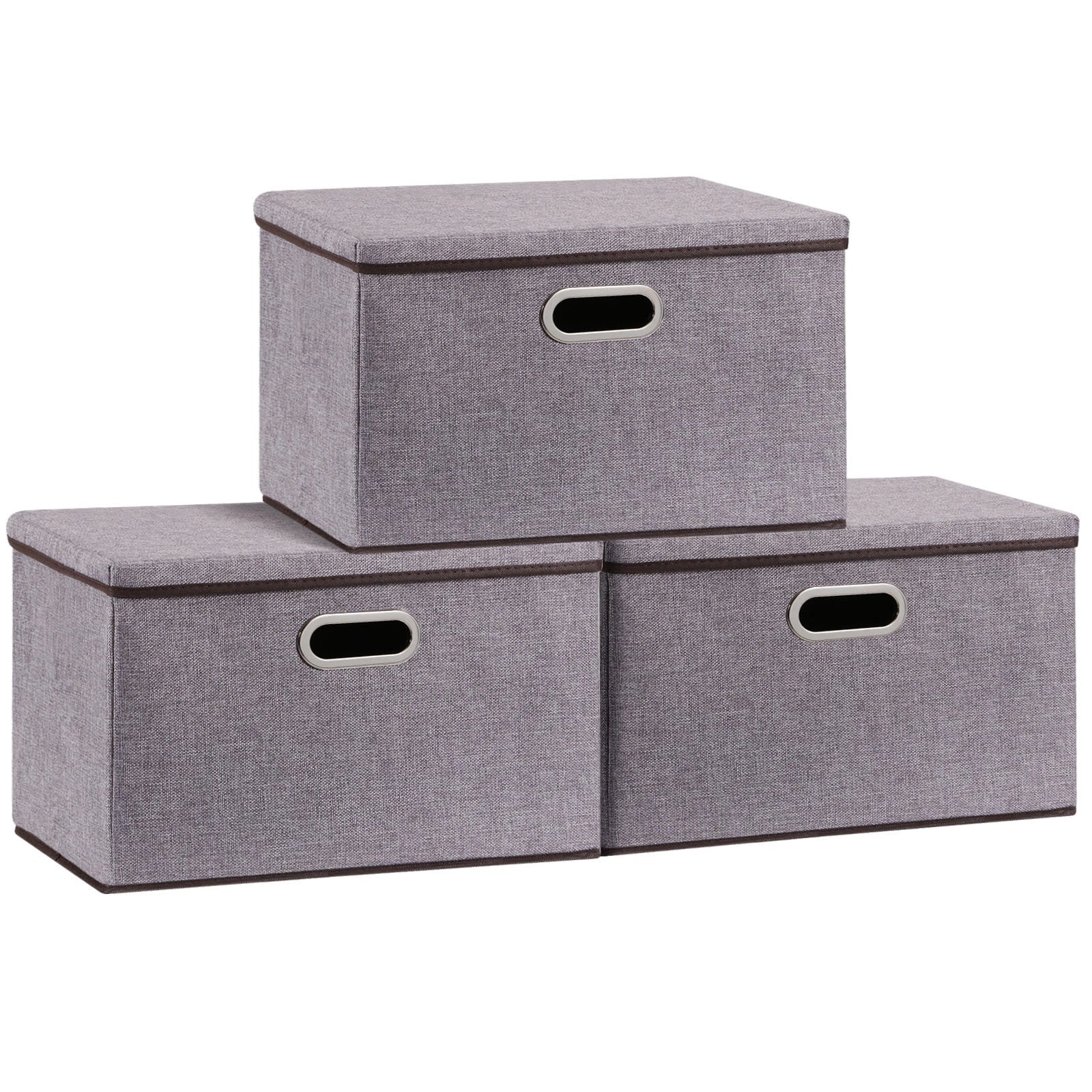 Cotton linen foldable storage box set in grey, perfect for home organization