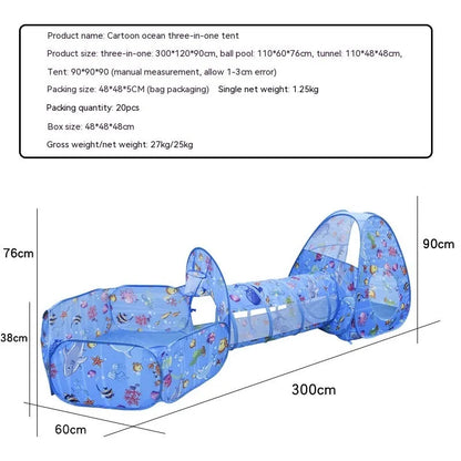 Underwater World children's three-in-one play tent with ball pool and tunnel in cartoon marine design