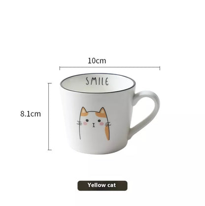 Ceramic coffee cup with cartoon cat design, perfect for couples and coffee enthusiasts