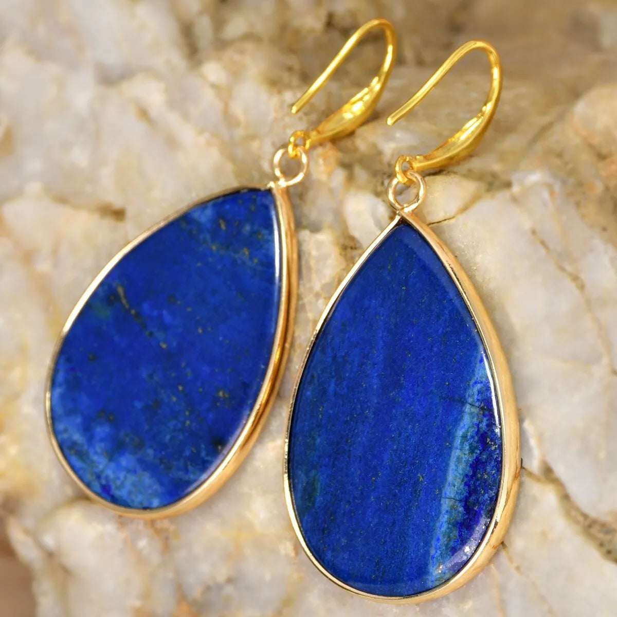 Women's retro natural stone drop earrings showing amethyst and green aventurine colour options on electroplated settings.