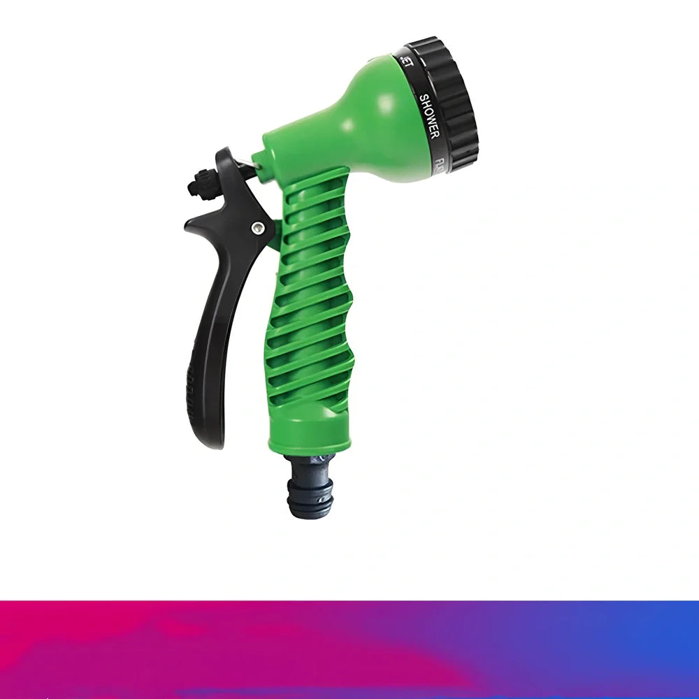 Telescopic garden hose sprinkler with ABS plastic gun head and handle, showing extended length for watering