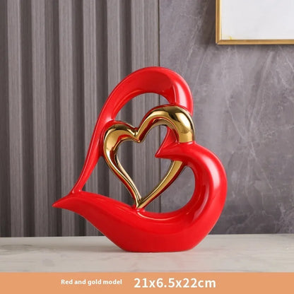 Modern geometric heart ornament in white porcelain with metallic colour finish options